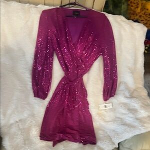 Sparkle Wrap Mini Dress in Fuchsia
